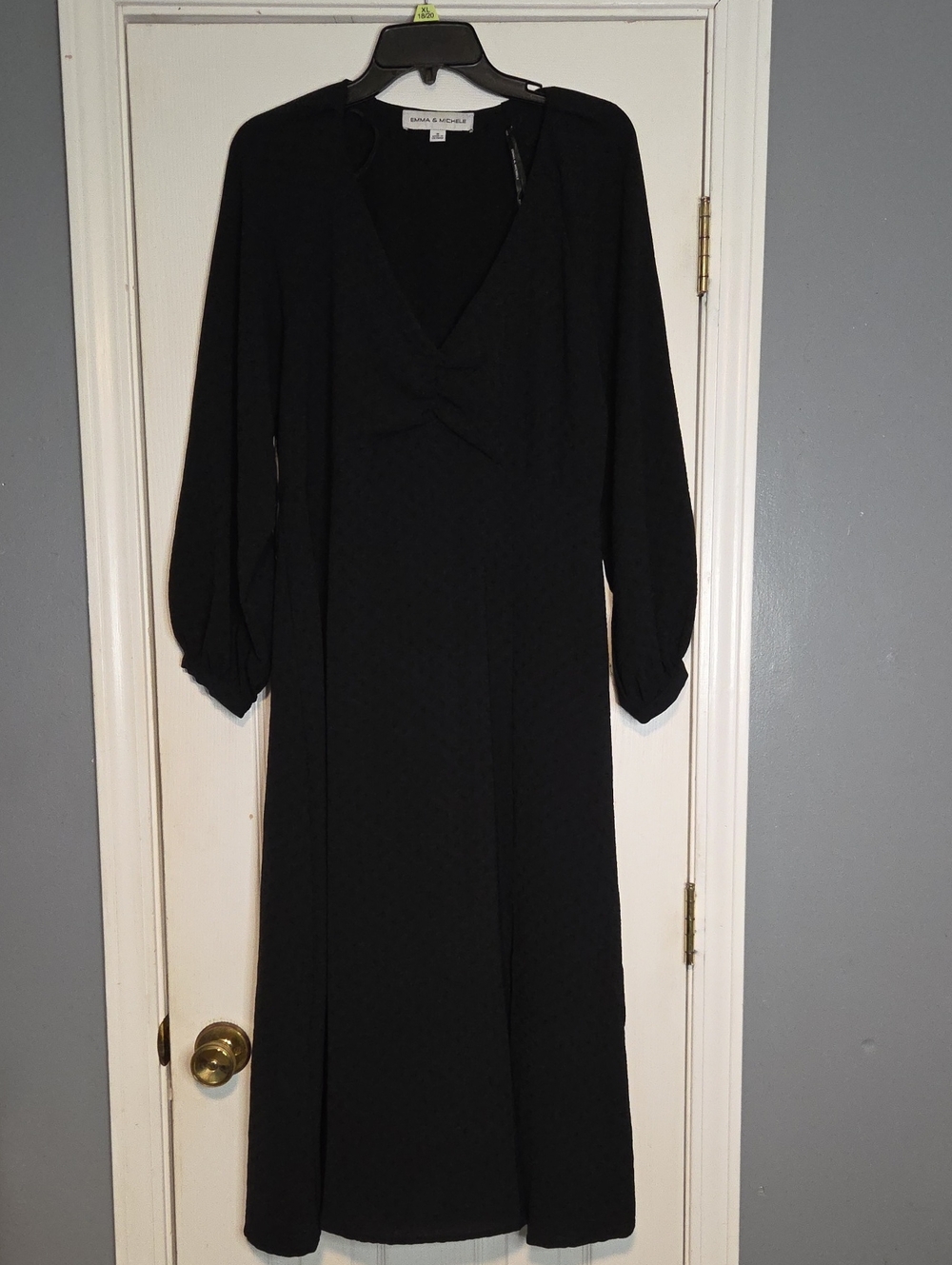 Emma & Michele Black Long-Sleeve V-Neck Midi Dress